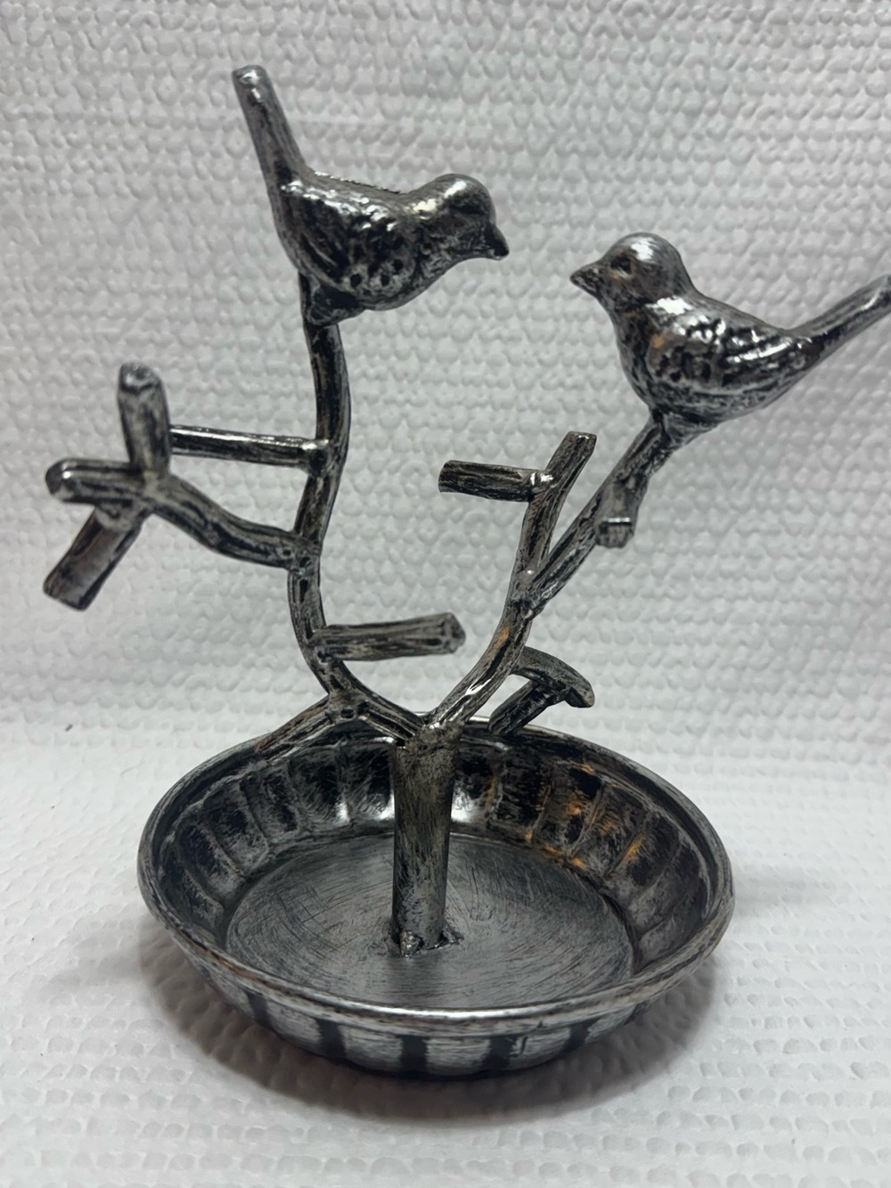 Metal Bird Branch Jewelry Dish - Silver Tone holder